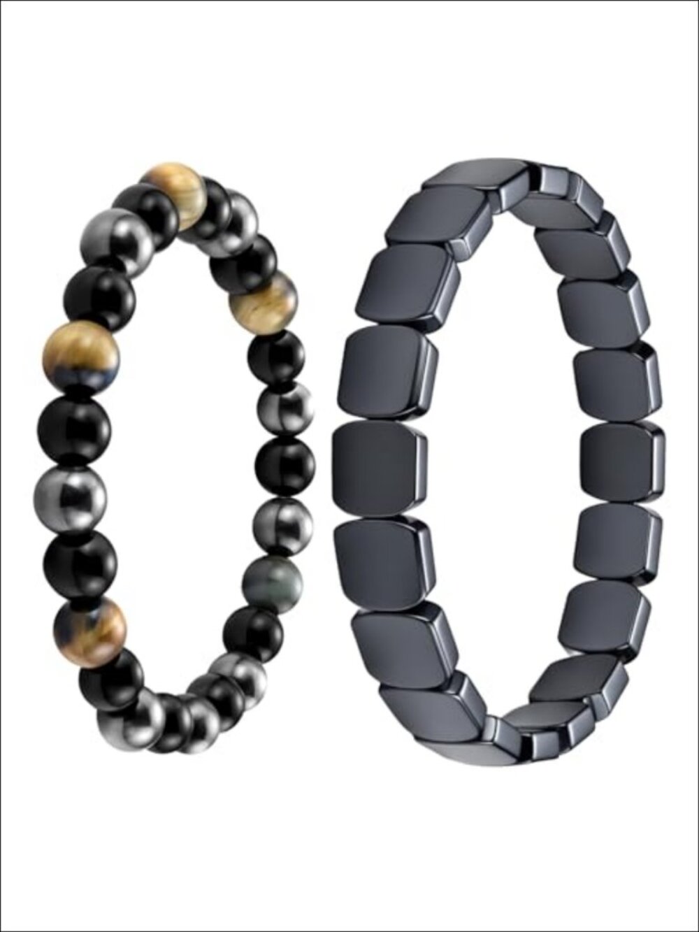 2Pc Tiger Eye Obsidian Hematite Stretch Bracelets Men Women
